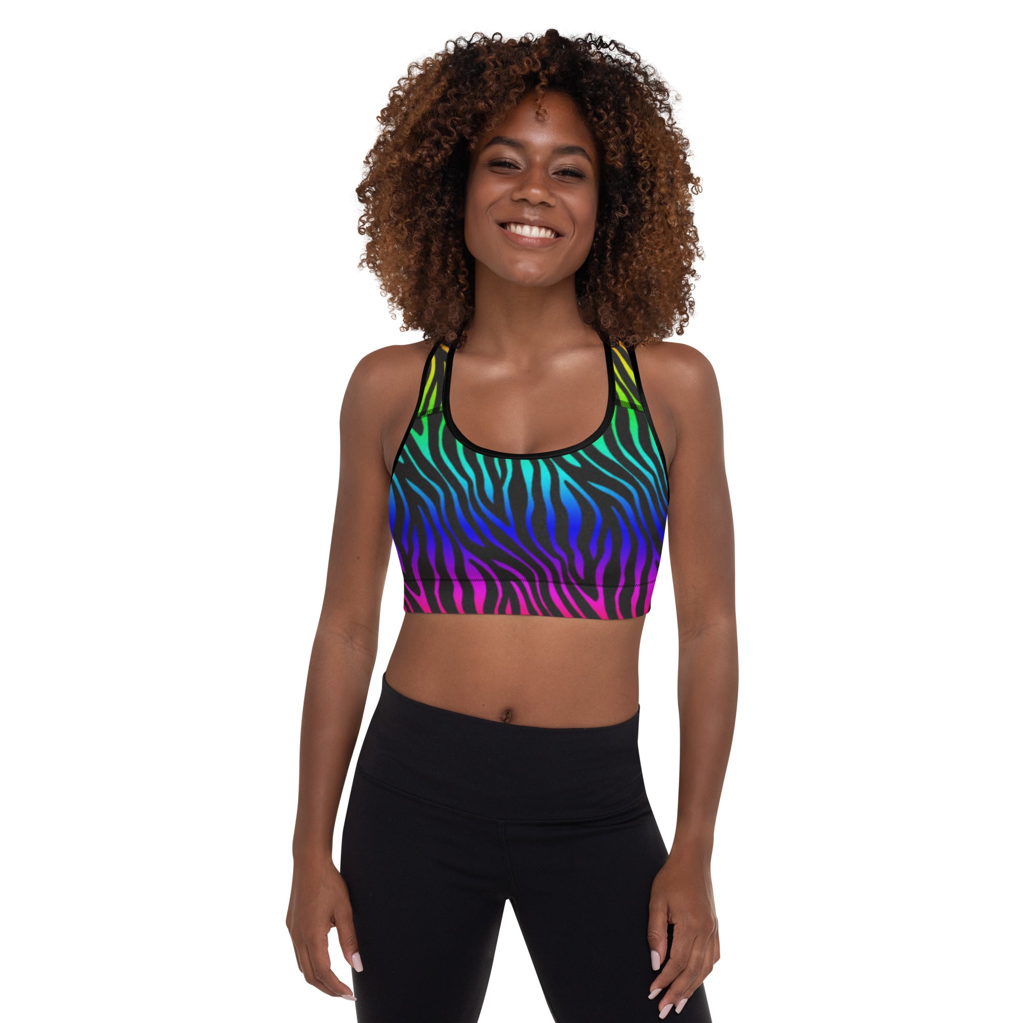 SHE REBEL - Rainbow Zebra Print Sports Bra